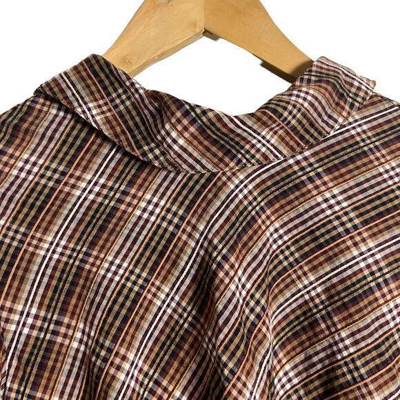 Veronica Beard Isabel Brown Plaid Puff Long Sleeve Mock Neck Top Size 2 - Picture 6 of 15